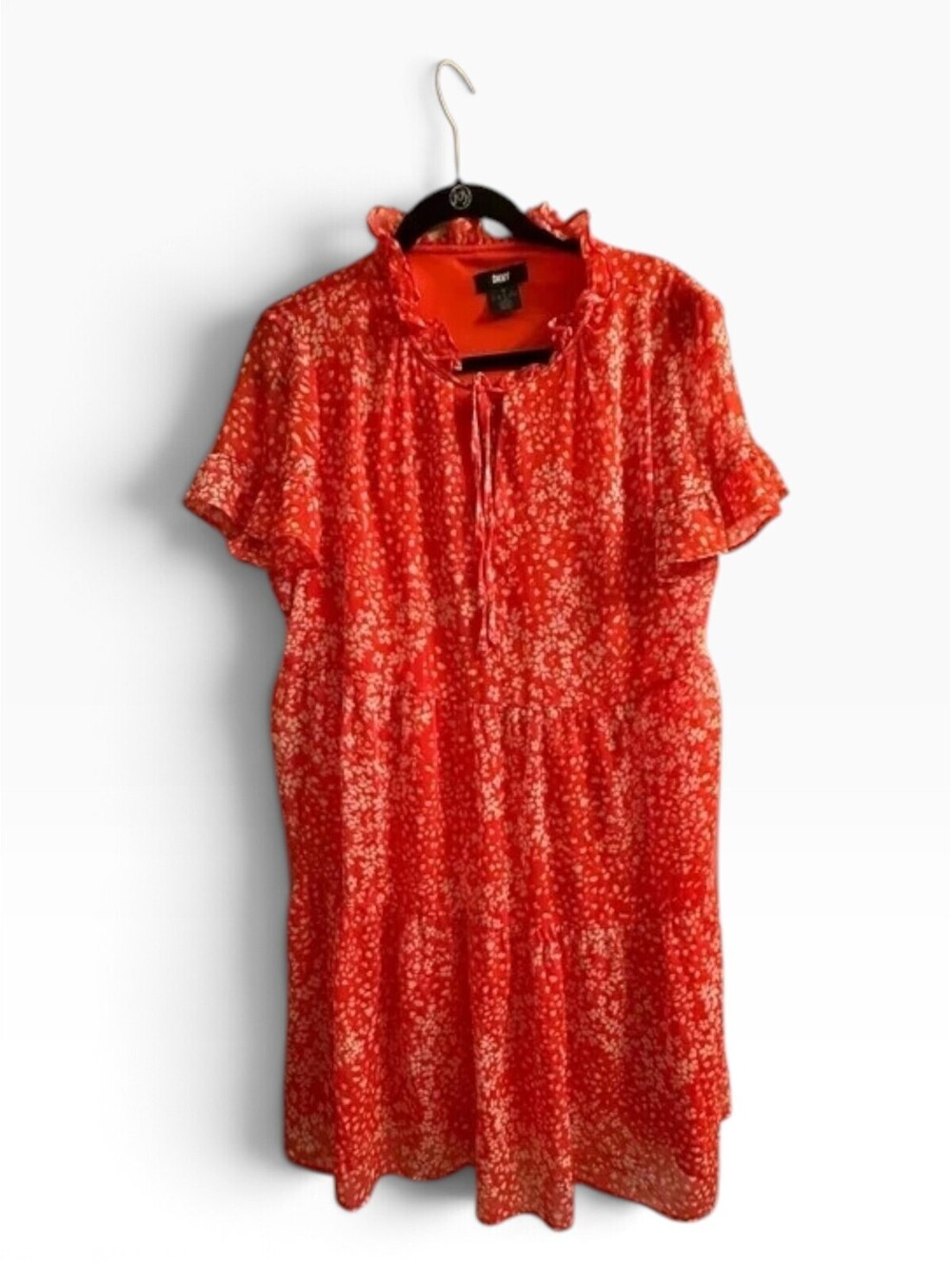 DKNY Coral Floral Short Sleeve Dress Size 14